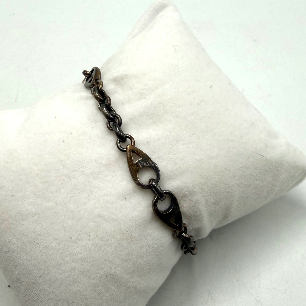 Gunmetal Tone Chain Link Bracelet Teardrop Open Links Lobster Clasp 7.5 Inch